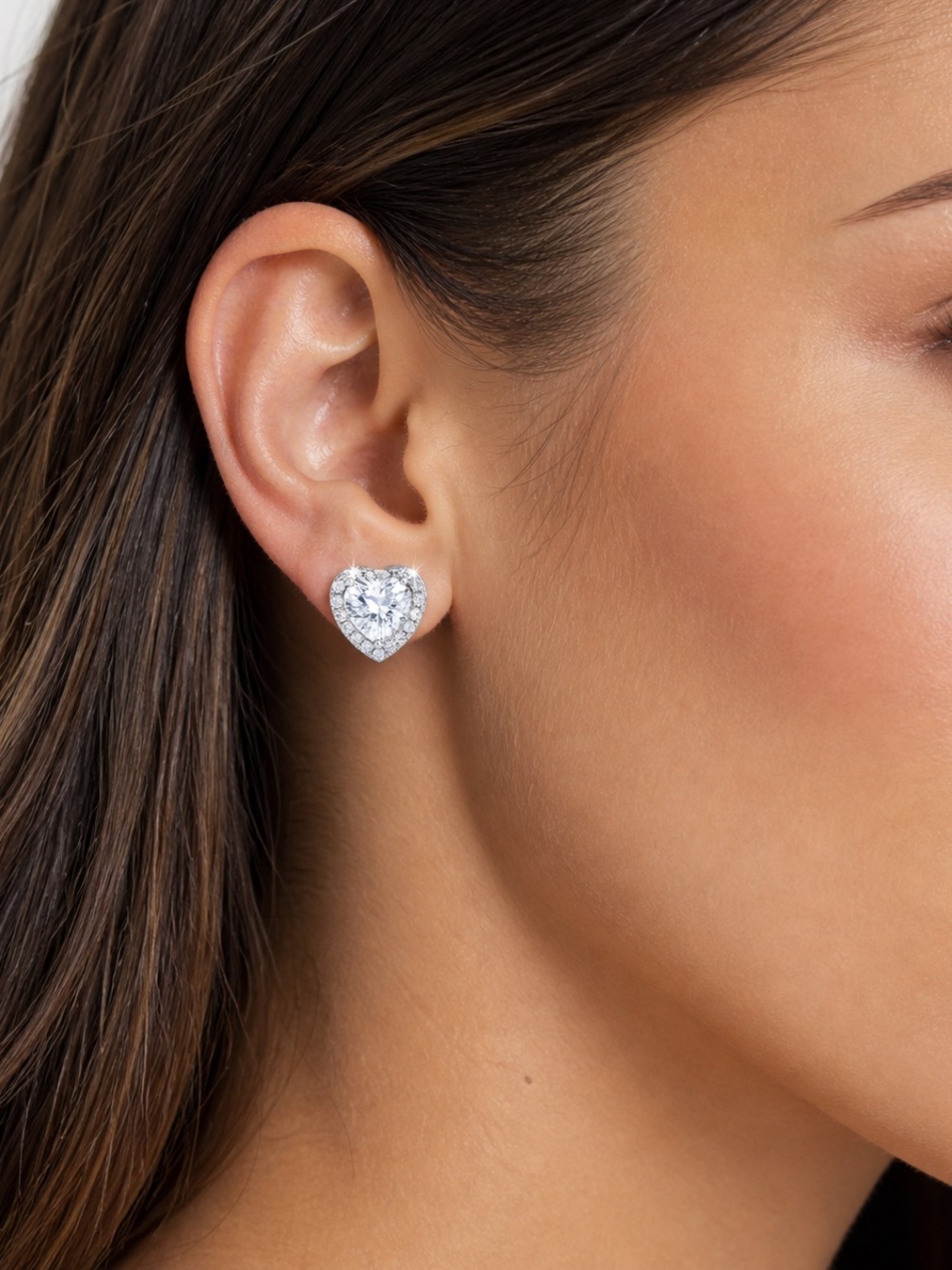 Heart Shaped Clear Crystal Stud Earrings